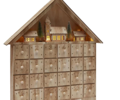 Wooden Village Advent Calendar with LED Lights - 24 Drawers